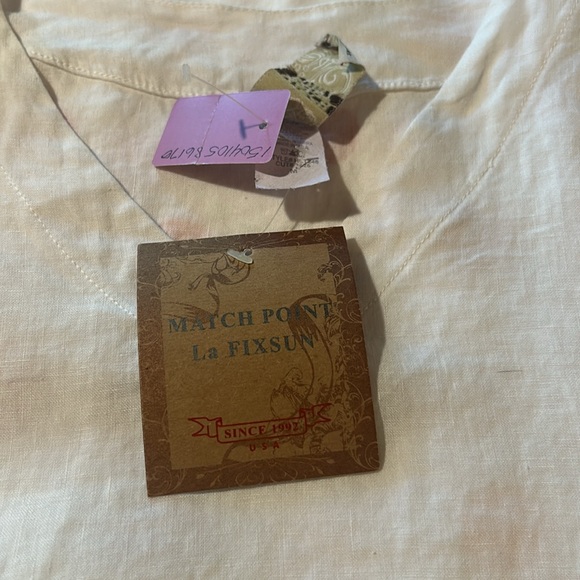 NWT Kimono Style Match Point tunic top in white linen. Size M. - Picture 6 of 7